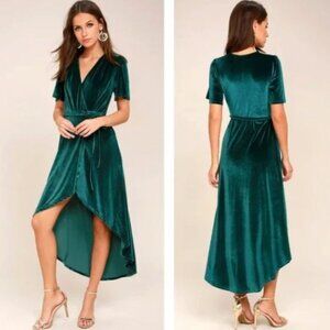 Lulu's Amour Teal Green Velvet High-Low Wrap Dress Large Wedding Cocktail Party